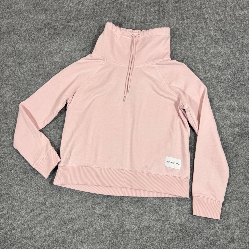 Calvin Klein Jeans Funnel Neck Sweatshirt Womens Medium Pink Cotton Blend EUC
